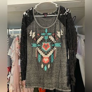 Rock & Roll Cowgirl- baseball tee with lace sleeves